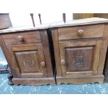 A PAIR OF HARDWOOD CARVED FRONTS BEDSIDE CABINETS. W 47 X D 39 X H 60CMS.