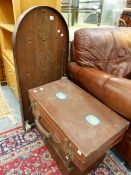 A BAGATELLE TABLE, A LEATHER SUIT CASE AND A TIN TRUNK.