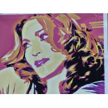 20th CENTURY SCHOOL IN THE STYLE OF ANDY WARHOL, PORTRAIT OF MADONNA, COLOUR PRINT ON CANVAS 90 x 90