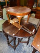 AN ANTIQUE COTTAGE GATELEG TABLE AND A COFFEE TABLE.