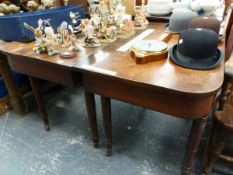 A GEORGIAN MAHOGANY PAIR OF D END DINING TABLE ENDS.