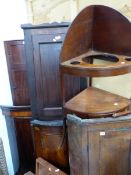 SIX VARIOUS GEORGIAN CORNER CABINETS, TOGETHER WITH A CORNER WASHSTAND.