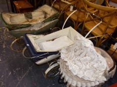 A VICTORIAN STYLE DOLLS PRAM, A TRIANG DOUBLE PRAM AND A SWAN DOLLS PRAM (3)