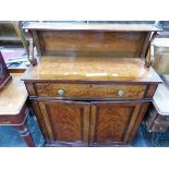 A PLUM PUDDING MAHOGANY SMALL SECRETAIRE CABINET WITH GALLERY SHELF W 93 X 120 X 35 CM