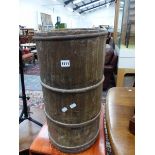 AN ANTIQUE BANDED CHURN