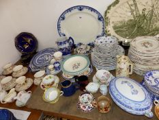DOULTON KINGSWOOD PLATES, JOHNSON AND OTHER BLUE AND WHITE WARES, TEA, COFFEE AND OTHER WARES