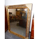 THREE LARGE ANTIQUE STYLE GILT FRAMED WALL MIRRORS AND A MATCHING SILVERED FRAMED EXAMPLE (4)