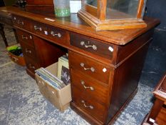 A LATE VICTORIAN MAHOGANY WRITING DESK. W 122 X D 60 X H 75CMS.