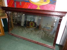 A VERY LARGE MAHOGANY FRAMED MIRROR.