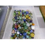 A COLLECTION OF GLASS MARBLES