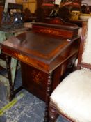 A VICTORIAN ROSE WOOD DAVENPORT DESK.