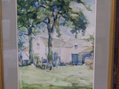 20th CENTURY ENGLISH SCHOOL LANDSCAPE WATERCOLOUR, SIGNED INDISTINCTLY 40 x 30 cm, TOGETHER WITH A