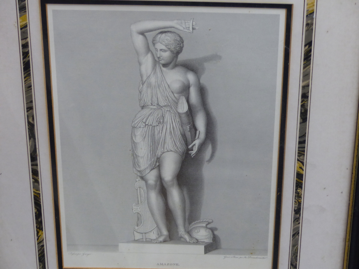 TWO DECORATIVE PRINTS OF CLASSICAL STATUARY TOGETHER WITH THREE FASHION PRINTS (5)