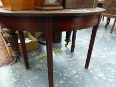 A GEORGIAN DEMI LUNE SIDE TABLE. W 121 X D 52 APPROX X H 72CMS.