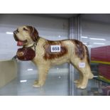 A SHOP DISPLAY ST BERNARD DOG FITTED WITH A BARREL OF HENNESSY