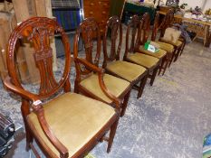 A SET OF EIGHT HEPPLEWHITE STYLE MAHOGANY DINING CHAIRS.