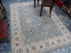 A MACHINE MADE OCTAGONAL RUG OF PERSIAN DESIGN, 201 x 201cm TOGETHER WITH A HOOKED RUG, 223 x