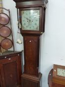 A GEORGIAN OAK AND INLAID CORNER CABINET, TOGETHER WITH A FOLDING CAKE STAND AND A FIRE SCREEN.