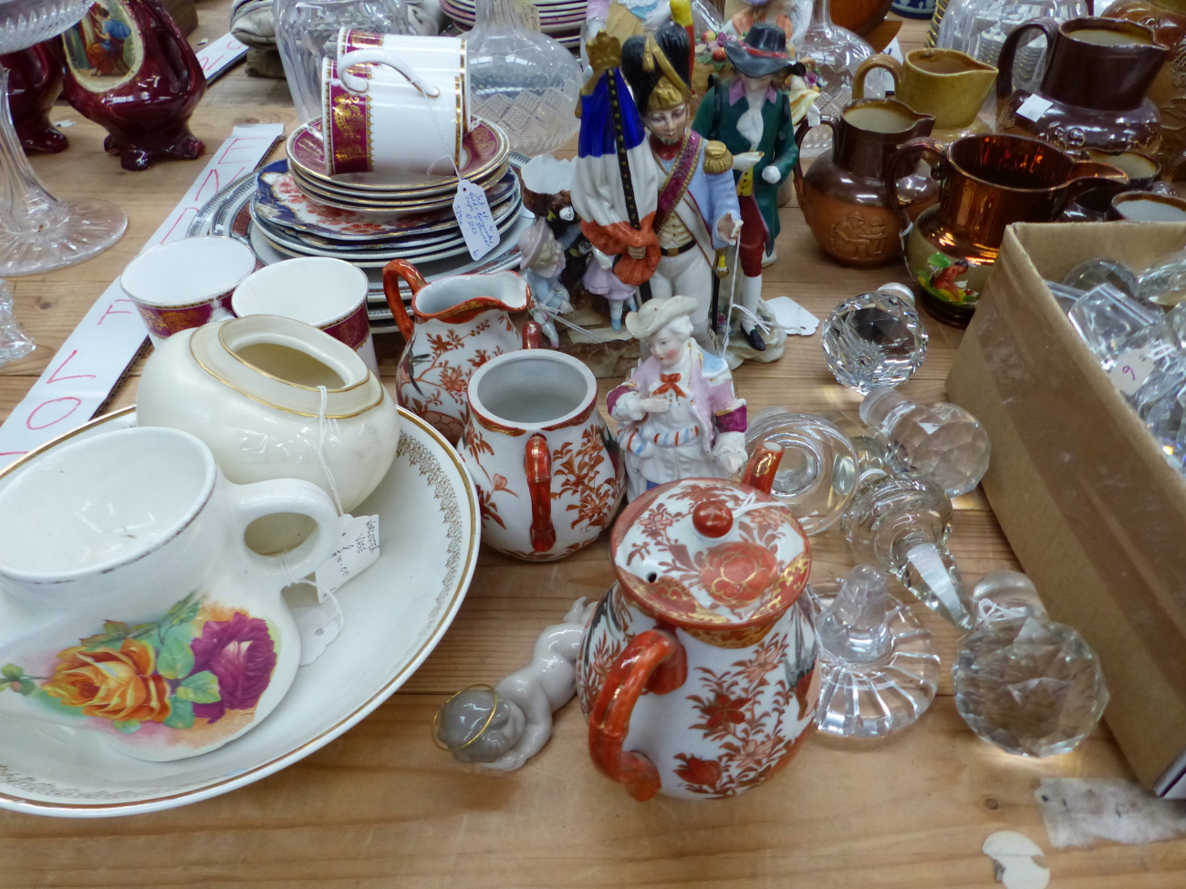 DECANTERS, BROWN SALTGLAZE JUGS, VARIOUS FIGURES AND COFFEE WARES - Image 3 of 5