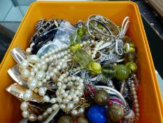 A BOX OF COSTUME JEWELLERY