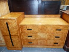 AN ART DECO SATIN BIRCH DRESSING TABLE WITH EBONISED HANDLES. W 113 X D 51 X H 67CMS.