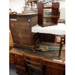 A LATE VICTORIAN SMALL ROCKING CHAIR, AND OAK WASHSTAND (W 58 X D 47 X H 76CMS), A DRESSING STOOL,