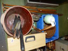 VICTORIAN WARMING PANS, RETRO LAMP ETC.