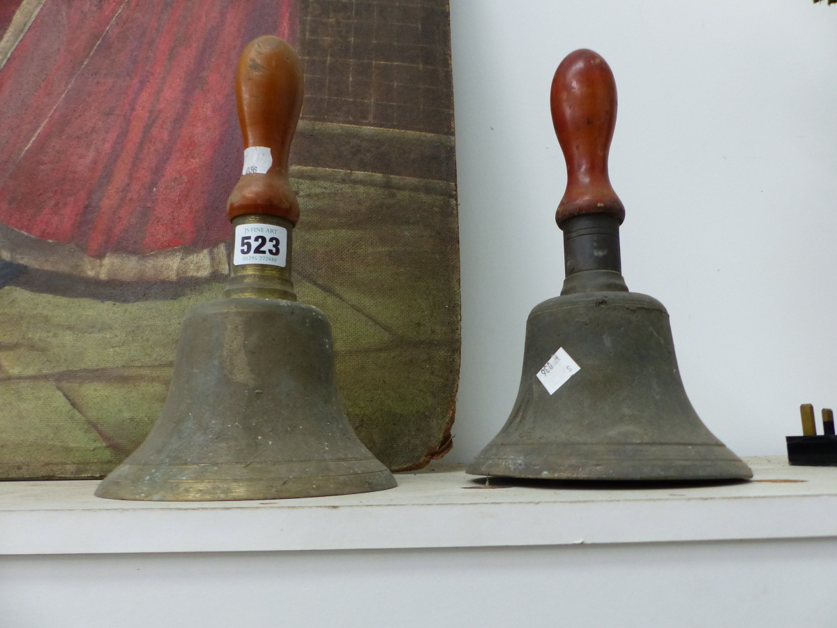 TWO VINTAGE MILITARY MARKED HAND BELLS