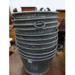 EIGHT GALVANIZED TUBS WITH RING HANDLES.