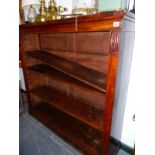 A VICTORIAN MAHOGANY OPEN FRONT BOOKCASE WITH ADJUSTABLE SHELVES, 133 x 32 x 125cm H