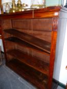 A VICTORIAN MAHOGANY OPEN FRONT BOOKCASE WITH ADJUSTABLE SHELVES, 133 x 32 x 125cm H