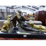 AN ART DECO SPELTER FIGURINE ON MARBLE BASE.