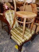 A VICTORIAN SPOON BACK NURSING CHAIR, TOGETHER WITH A BENTWOOD BEDROOM CHAIR.