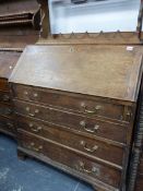 A GEORGE III MAHOGANY BUREAU. W 98 X D 58 X H 107CMS.