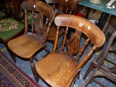 THREE ANTIQUE KITCHEN SIDE CHAIRS (3)