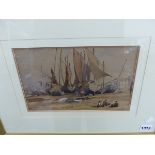 19TH CENTURY ENGLISH SCHOOL, FISHING BOATS, HASTINGS, INITIALLED , WATERCOLOUR, 34 x 42cm