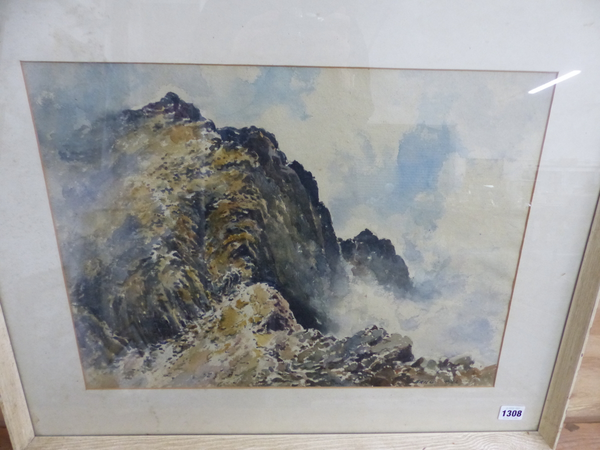 ERIC G HALL (20TH CENTURY) ARR. SCAFELL, SIGNED WATERCOLOUR, 36 x 29cm