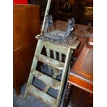 VINTAGE SCULLERY STEPS AND A BOOT SCRAPER.