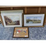 THREE 19th/20th C. LANDSCAPE WATERCOLOURS AND A FLORAL PRINT (3)