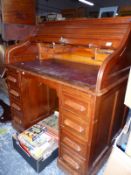 A GOOD QUALITY EDWARDIAN MAHOGANY S ROLL ROLLTOP DESK.