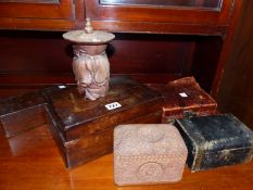 FOUR VARIOUS BOXES, ANOTHER CONTAINING GRAPHIC PEN KNIBS TOGETHER WITH A CHINESE WOODEN SLEEPING