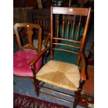 TWO 19TH CENTURY ARMCHAIRS TOGETHER WITH A VICTORIAN NURSING CHAIR AND A DINING CHAIR (4)