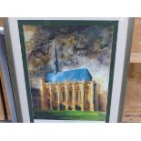 AFTER JOHN PIPER. A COLOUR PRINT OF EXETER COLLEGE CHAPEL, OXFORD, 65 x 45cms, TOGETHER WITH THREE