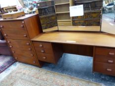 A STAG 1970'S RETRO SIX DRAWER TEAK CHEST W 77 X D 44 X H 107, TOGETHER WITH A MATCHING DRESSING