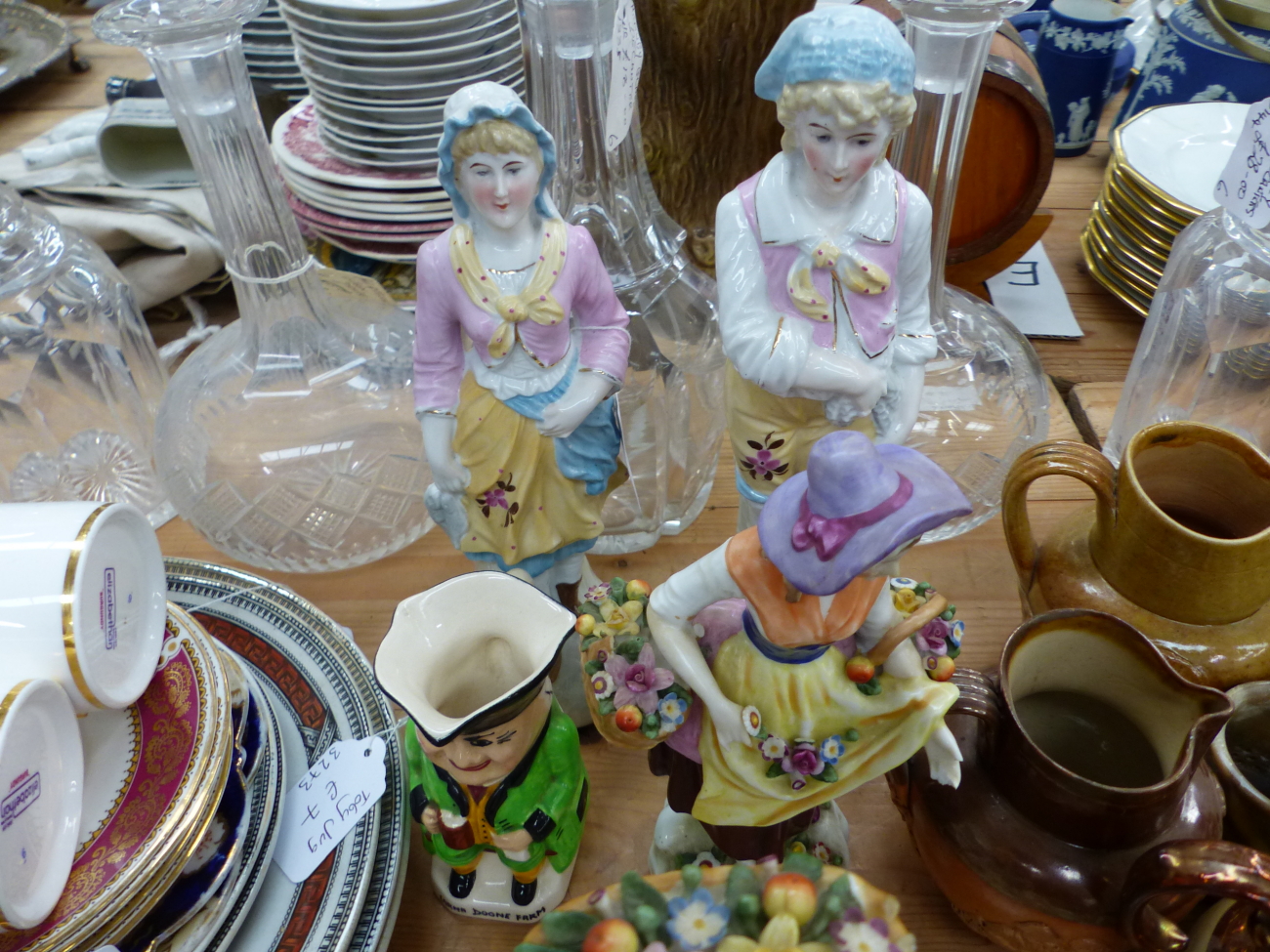 DECANTERS, BROWN SALTGLAZE JUGS, VARIOUS FIGURES AND COFFEE WARES - Image 2 of 5