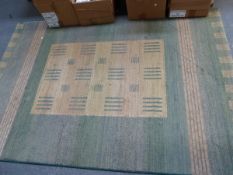 THREE DECORATIVE MACHINE MADE RUGS, ONE OF ART DECO DESIGN, 232 x 160cm TOGETHER WITH TWO SMALLER