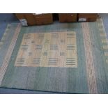 THREE DECORATIVE MACHINE MADE RUGS, ONE OF ART DECO DESIGN, 232 x 160cm TOGETHER WITH TWO SMALLER