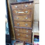 A GEORGE III STYLE WALNUT SMALL CHEST ON CHEST WITH BRUSHING SLIDE. H 161 X W 69 X D 48cms.