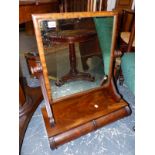 A WILLIAM IV MAHOGANY SWING DRESSING TABLE MIRROR WITH TWO DRAWER BASE