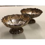 A PAIR OF VICTORIAN SILVER HALLMARKED FLUTED DISHES ON STANDS DATED 1890 LONDON FOR MAPPIN & WEBB (